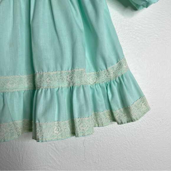 Vintage Polly Flinders Green Hand Smocked Lace Trim Circle Dress Size 2 Toddler - Picture 7 of 12
